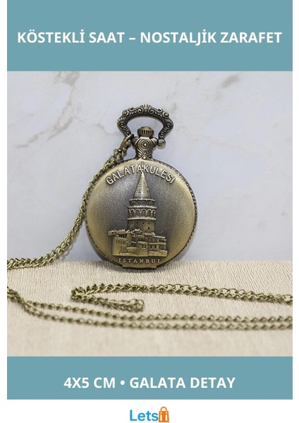Galata Kulesi Tasarımlı Şık Köstekli Saat 4x5 cm