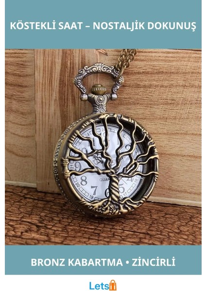 Nostaljik Hayat Ağacı Tasarımı Antik Bronz Köstekli Saat