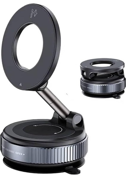 Araç Telefon Tutucu Vakumlu Katlanır Ayna-Cam-Araba Manyetik Araç Tutucu (Siyah)