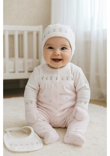 0-3 Ay Gaye Kız Bebek Renkli Çiçek Nakışlı %100 Pamuk 5li Set