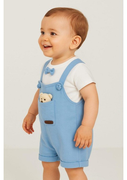 Erkek Bebek Ayıcık Aksesuarlı Bayramlık Salopet ve Iç Badili 2li Bebek Takımı Aylık Yazlık fiyatları