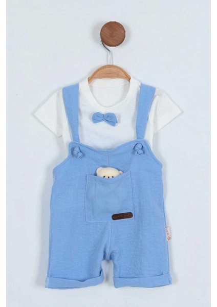 Erkek Bebek Ayıcık Aksesuarlı Bayramlık Salopet ve Iç Badili 2li Bebek Takımı Aylık Yazlık modelleri