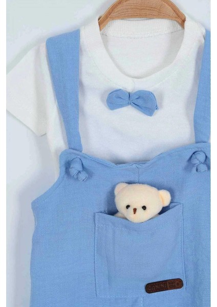 Erkek Bebek Ayıcık Aksesuarlı Bayramlık Salopet ve Iç Badili 2li Bebek Takımı Aylık Yazlık fırsatları