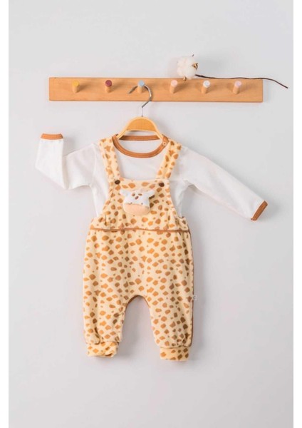 Oyuncak Zürafa Nakışlı Desenli Badili Polar Salopet 2li Takım Unisex 0-3-6-9-12-18AY
