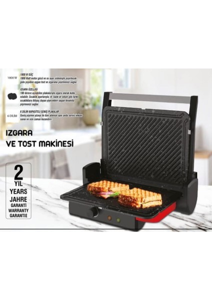 Essence 6 Dilim Kapasiteli Granit Plakalı Tost Makinesi Siyah