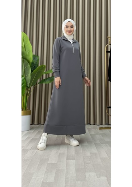 Fermuar Detaylı Cepli Spor Uzun Örme Tesettür Elbise fırsatları