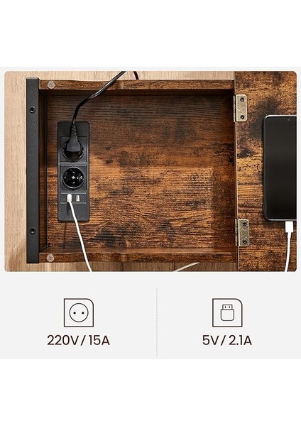 Elektrikli Sehpa, Yan Masa, Katlanır Masa, Başucu Masası, Elektrik Soketli, Kumaş Eşya Torbalı, Vintage, Kahverengi - Siyah, LET311B01 indirimleri