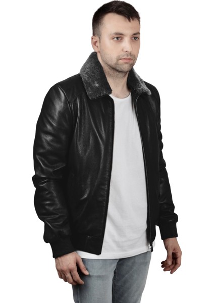 Derije Kelvin Hakiki Jumbo Deri Erkek Siyah Seyyar Yaka Mont modelleri