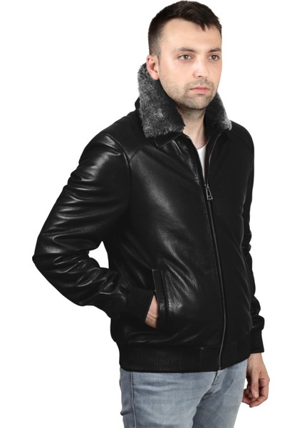 Derije Kelvin Hakiki Jumbo Deri Erkek Siyah Seyyar Yaka Mont fırsatları