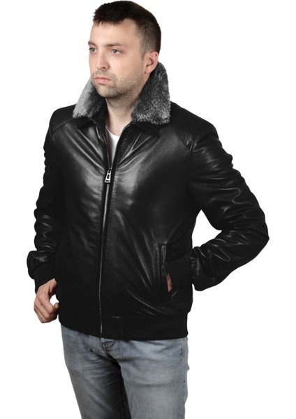 Derije Kelvin Hakiki Jumbo Deri Erkek Siyah Seyyar Yaka Mont indirimleri