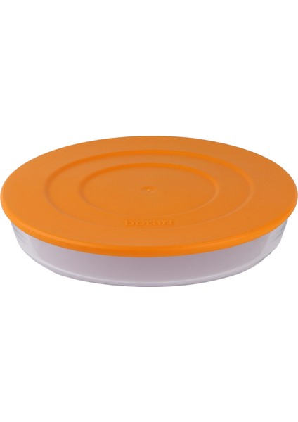 Turuncu Plastik Kapaklı Sade Küçük Yuvarlak Cam Tepsi