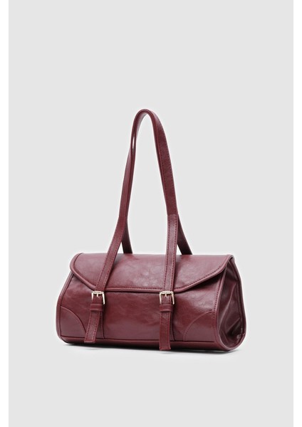 Laretta Vintage Baget Çanta Bordo Mat Deri
