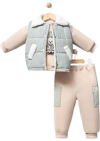 Ayıcık Baskılı Yelekli Kız Takım