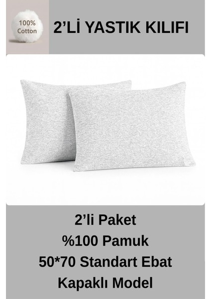 %100 Pamuk Yastik Kilifi 50*70 ( 2 Adet)-Gri̇