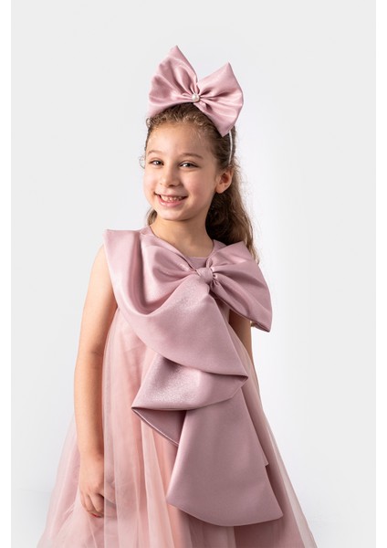 Kız Çocuk Abiye Elbise Büyük Fiyonk Detaylı Özel Gün Parti Elbisesi modelleri