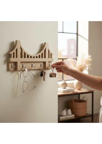 Ahşap Anahtar Askısı, Askılık, Ahşap Raflı Kapı Süsü, Vestiyer Alanı Dekoratif Ahşap Düzenleyici.