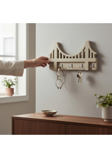 Ahşap Anahtar Askısı, Askılık, Ahşap Raflı Kapı Süsü, Vestiyer Alanı Dekoratif Ahşap Düzenleyici. fırsatları