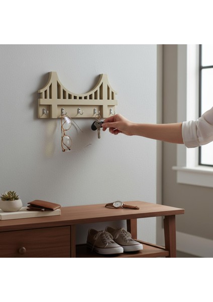 Ahşap Anahtar Askısı, Askılık, Ahşap Raflı Kapı Süsü, Vestiyer Alanı Dekoratif Ahşap Düzenleyici.