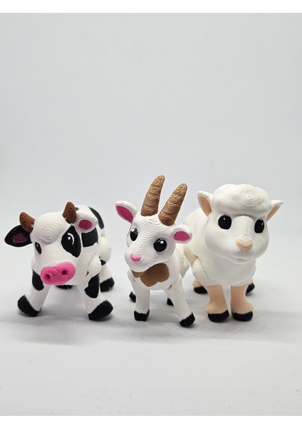 Aysbistudio 3lü Mini Takım Sevimli Keçi, Inek ve Koyun Hayvan Oyuncak – Flexi Hayvan Figür +4 Yaş - Bpa Free