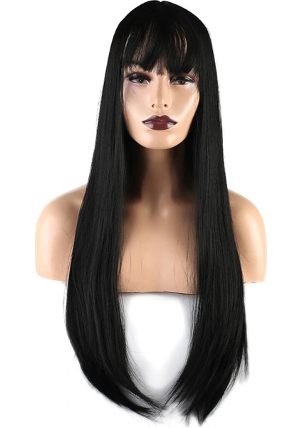 Düz Perçemli Uzun Fiber Sentetik Peruk - Siyah fiyatları