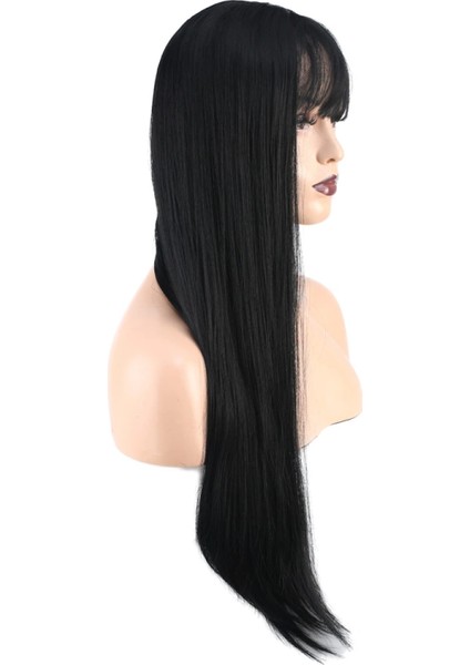 Düz Perçemli Uzun Fiber Sentetik Peruk - Siyah modelleri