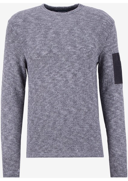 D5WM-SWT3823 Antrasit Melanj Bisiklet Yaka Relaxed Düz Erkek Kazak