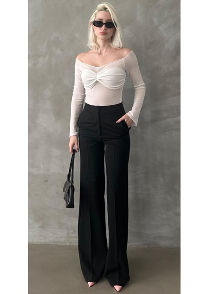 Siyah Yüksek Bel Kumaş Pantolon MG2284 fiyatları