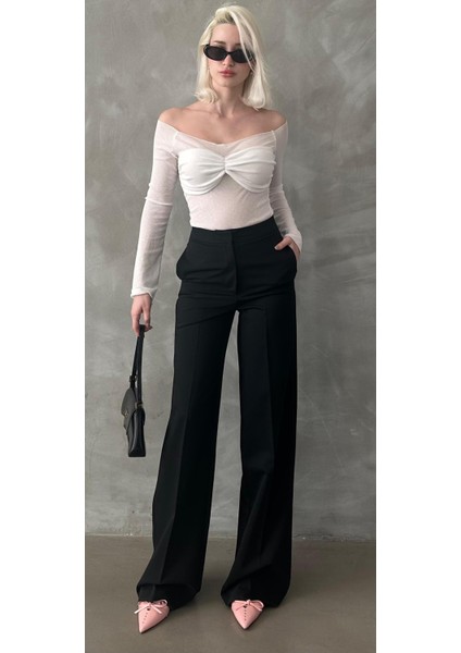 Siyah Yüksek Bel Kumaş Pantolon MG2284 modelleri