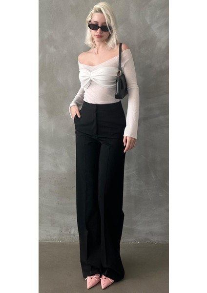 Siyah Yüksek Bel Kumaş Pantolon MG2284 indirimleri