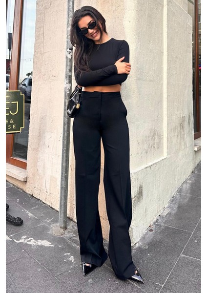 Siyah Yüksek Bel Kumaş Pantolon MG2284