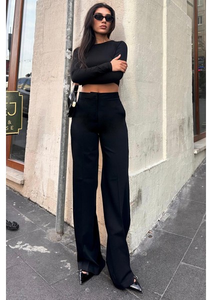 Siyah Yüksek Bel Kumaş Pantolon MG2284