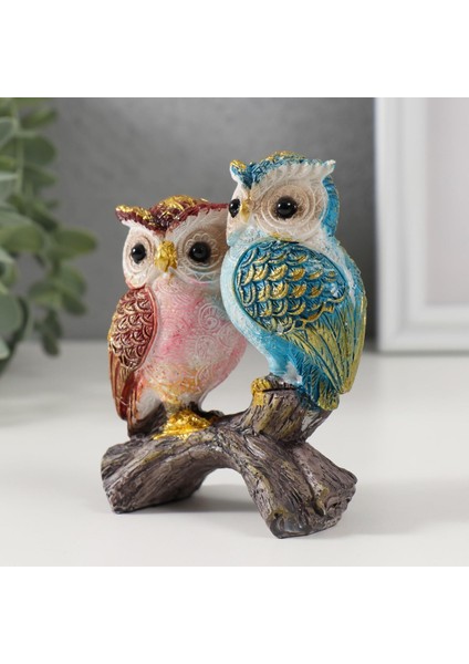 Lüks Işlemeli Canlı Renkli Dal Üzerinde Ikili Baykuş Çift Heykeli Dekoratif Biblo Ev & Ofis Hediyesi modelleri