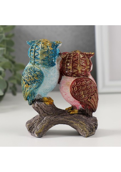 Lüks Işlemeli Canlı Renkli Dal Üzerinde Ikili Baykuş Çift Heykeli Dekoratif Biblo Ev & Ofis Hediyesi indirimleri
