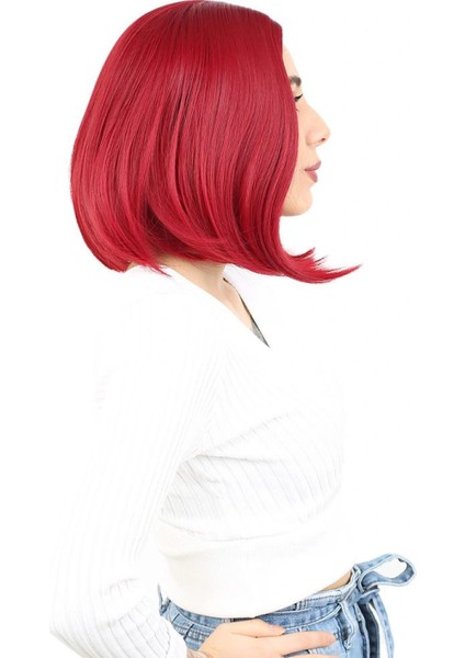 Fiber Sentetik Peruk Perçemsiz Kısa Düz - Kızıl fiyatları