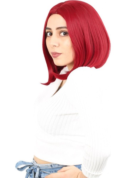 Fiber Sentetik Peruk Perçemsiz Kısa Düz - Kızıl modelleri