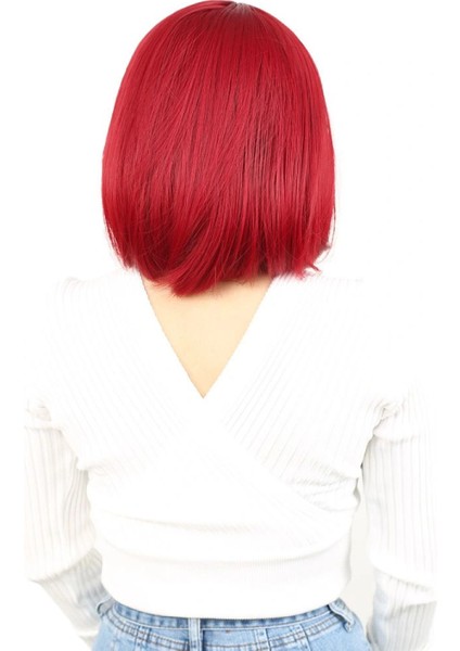 Fiber Sentetik Peruk Perçemsiz Kısa Düz - Kızıl fırsatları