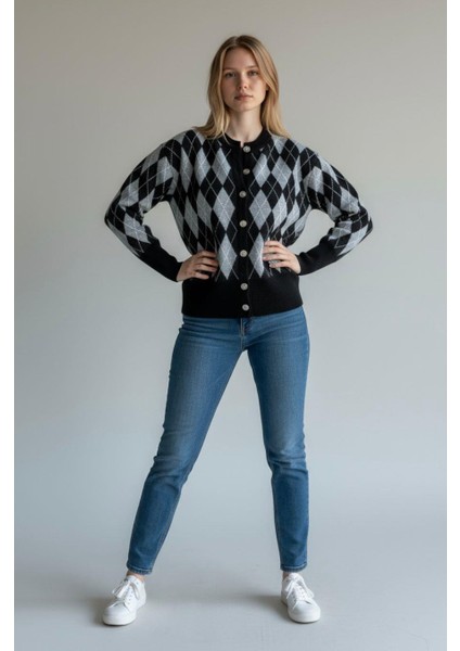 Şardonlu Pamuklu Baklava Desen Hırka (38-48 Beden)