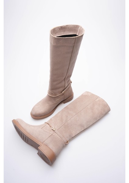 Kadın Süet Çekme Çizme Gold Tokalı Vizon Rionna modelleri