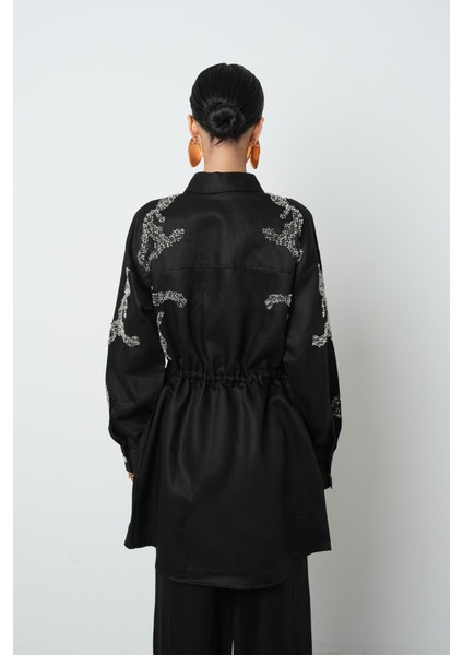 Kadın Boncuk Işlemeli Belden Büzgülü Çıtçıt Kapamalı Ceket indirimleri