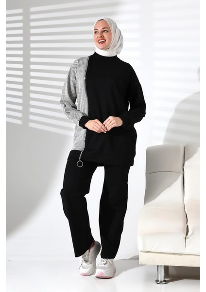 Kadın Mevsimlik Alt ve Üst Rahat Siyah Spor Tesettür Takım modelleri