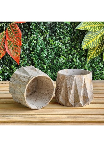 Yapımı,dekoratif Lüx Saksı,orta Boy Ikili Set, Dekoratif Mermer Desenli Beton Saksı 2 Adet, Ev ve Ofis Saksısı modelleri