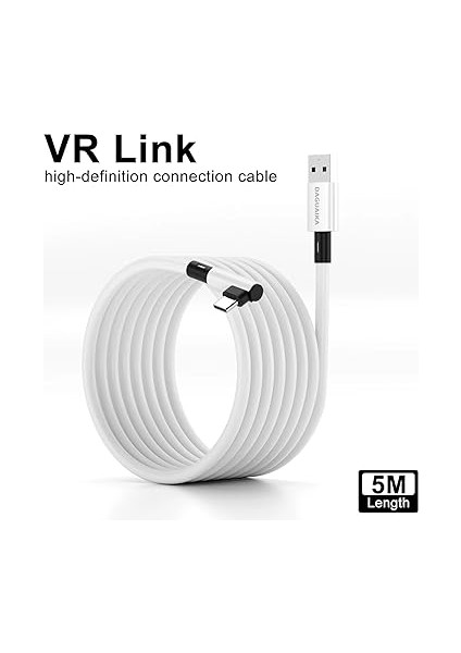 Oculus Quest ile Uyumlu Vr Link Kablosu Yüksek Hızlı Usb-C Pc Bağlantı Kablosu, L Şekilli Konforlu Tasarım, Düşük Gecikmeli Vr Oyun Deneyimi 5 Metre Ex-1 (Usb To Type C) fiyatları