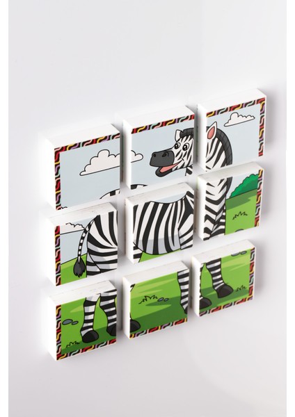 Manyetik Blok Çift Taraflı 9 Parçalı Mıknatıslı Puzzle 2 Görsel Aslan-Zebra Yapboz fiyatları