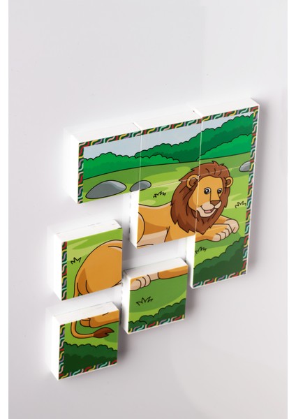 Manyetik Blok Çift Taraflı 9 Parçalı Mıknatıslı Puzzle 2 Görsel Aslan-Zebra Yapboz modelleri