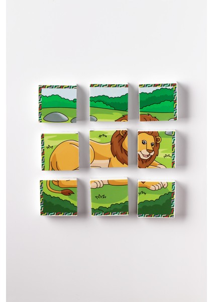 Manyetik Blok Çift Taraflı 9 Parçalı Mıknatıslı Puzzle 2 Görsel Aslan-Zebra Yapboz