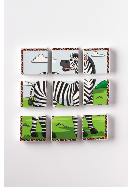 Manyetik Blok Çift Taraflı 9 Parçalı Mıknatıslı Puzzle 2 Görsel Aslan-Zebra Yapboz