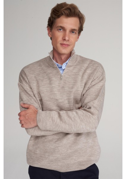 Çetinkaya Mentality 5292 Fermuarlı Dik Yaka 2/35 Akrilik Triko Vizonmelanj