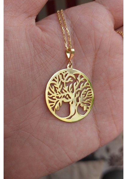 925 Ayar Gümüş 24 Ayar Altın Kaplama Hayat Ağacı Kolye