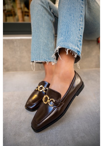 Biens Acı Kahve Deri Düz Taban Gold Detaylı Ayakkabı fırsatları