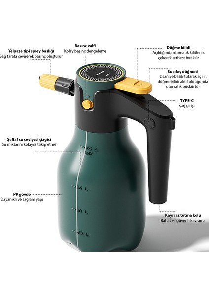 2l Yüksek Basınçlı Şarjlı Köpük Makinası Oto Yıkama Pompası Köpük Püskürtücü